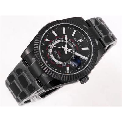 WWF Sky Dweller DIW Black PVD Fluted Bezel Black Dial A23J Automatic Mens Watch Super Clone