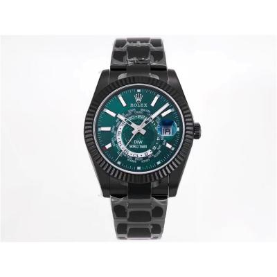 WWF Sky Dweller DIW Black PVD Fluted Bezel Green Dial A23J Automatic Mens Watch Super Clone