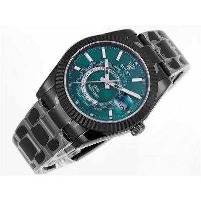 WWF Sky Dweller DIW Black PVD Fluted Bezel Green Dial A23J Automatic Mens Watch Super Clone