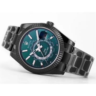 WWF Sky Dweller DIW Black PVD Fluted Bezel Green Dial A23J Automatic Mens Watch Super Clone