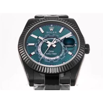 WWF Sky Dweller DIW Black PVD Fluted Bezel Green Dial A23J Automatic Mens Watch Super Clone