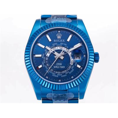 WWF Sky Dweller DIW Blue PVD Fluted Bezel Blue Dial A23J Automatic Mens Watch Super Clone