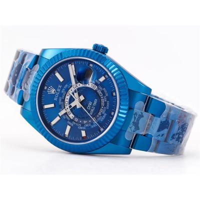 WWF Sky Dweller DIW Blue PVD Fluted Bezel Blue Dial A23J Automatic Mens Watch Super Clone