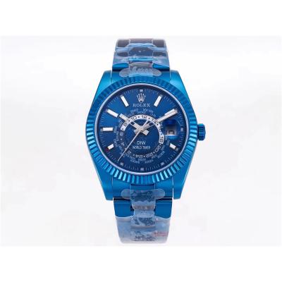 WWF Sky Dweller DIW Blue PVD Fluted Bezel Blue Dial A23J Automatic Mens Watch Super Clone