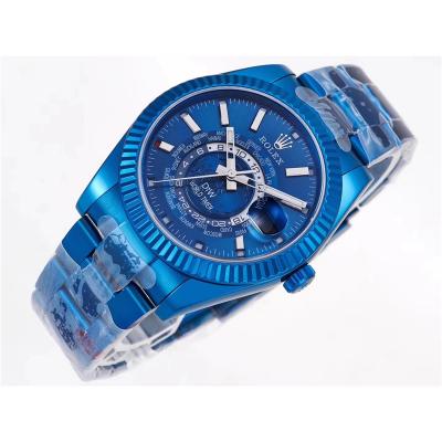 WWF Sky Dweller DIW Blue PVD Fluted Bezel Blue Dial A23J Automatic Mens Watch Super Clone