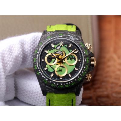 WWF Daytona Cronus Art X ETA A7750 Automatic Chronograph Mens Watch  Forged Carbon Crocodile Dial Green Nylon