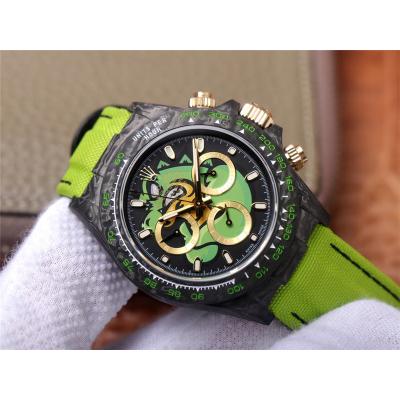 WWF Daytona Cronus Art X ETA A7750 Automatic Chronograph Mens Watch  Forged Carbon Crocodile Dial Green Nylon