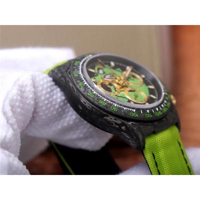 WWF Daytona Cronus Art X ETA A7750 Automatic Chronograph Mens Watch  Forged Carbon Crocodile Dial Green Nylon