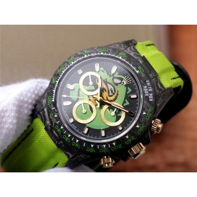 WWF Daytona Cronus Art X ETA A7750 Automatic Chronograph Mens Watch  Forged Carbon Crocodile Dial Green Nylon