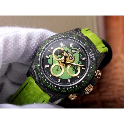 WWF Daytona Cronus Art X ETA A7750 Automatic Chronograph Mens Watch  Forged Carbon Crocodile Dial Green Nylon