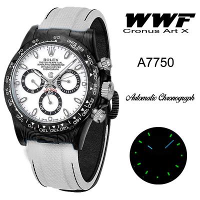 WWF Daytona Cronus Art X ETA A7750 Automatic Chronograph Mens Watch  Forged Carbon White Dial White Nylon