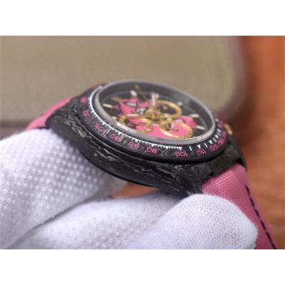 WWF Daytona Cronus Art X ETA A7750 Automatic Chronograph Mens Watch  Forged Carbon Angry Crocodile Dial Pink Nylon