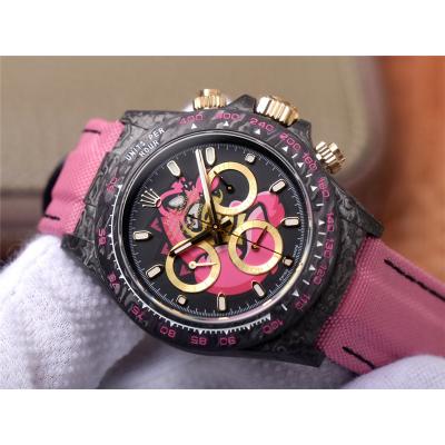 WWF Daytona Cronus Art X ETA A7750 Automatic Chronograph Mens Watch  Forged Carbon Angry Crocodile Dial Pink Nylon