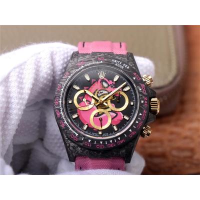 WWF Daytona Cronus Art X ETA A7750 Automatic Chronograph Mens Watch  Forged Carbon Angry Crocodile Dial Pink Nylon