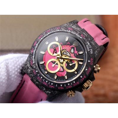 WWF Daytona Cronus Art X ETA A7750 Automatic Chronograph Mens Watch  Forged Carbon Angry Crocodile Dial Pink Nylon