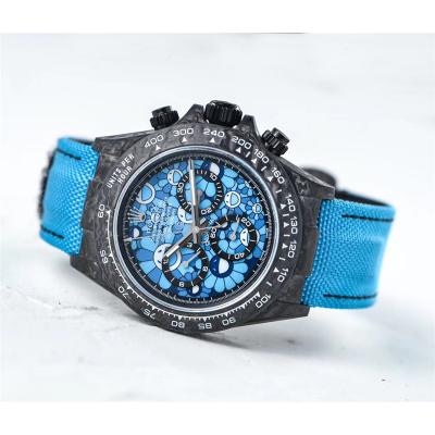 WWF Daytona Cronus Art X ETA A7750 Automatic Chronograph Mens Watch  Forged Carbon Sun Smiley Blue Dial Blue Nylon