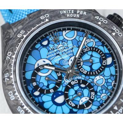 WWF Daytona Cronus Art X ETA A7750 Automatic Chronograph Mens Watch  Forged Carbon Sun Smiley Blue Dial Blue Nylon