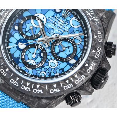 WWF Daytona Cronus Art X ETA A7750 Automatic Chronograph Mens Watch  Forged Carbon Sun Smiley Blue Dial Blue Nylon