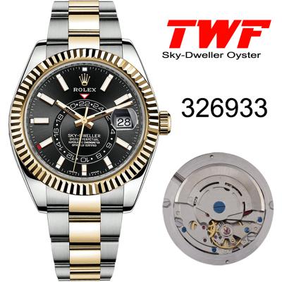 TWF Sky Dweller 326933 Black Dial A23J Automatic Mens Watch Two Tone YG SS Oyster Bracelet Best Edition