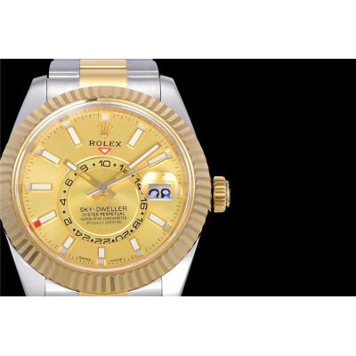 TWF Sky Dweller 326933 Gold Dial A23J Automatic Mens Watch Two Tone YG SS Oyster Bracelet Best Edition