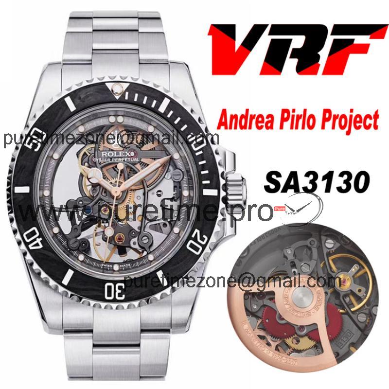 VRF Submariner Andrea Pirlo Project Skeleton SA3130 Automatic Mens Watch SS Bracelet Best Edition