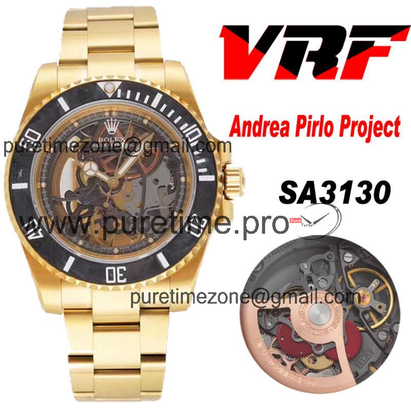 VRF Submariner Andrea Pirlo Project Skeleton SA3130 Automatic Mens Watch YG on SS Bracelet Best Edition