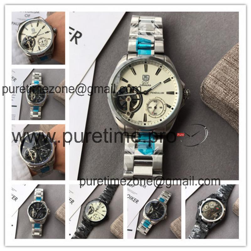 Replica TAG34 Carrera P3001 Mechanical Hand-Winding Black White Stainless Steel Bracelet 4 Styles