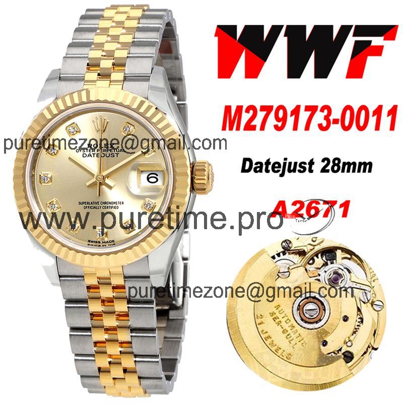 WWF Datejust 28mm A2671 Automatic Mens Watch 904L YG/SS Gold Dial on YG/SS Jubilee Bracelet Best Edition