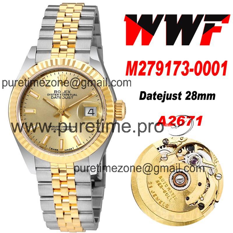 WWF Datejust 28mm A2671 Automatic Mens Watch 904L YG/SS Gold Dial on YG/SS Jubilee Bracelet Best Edition