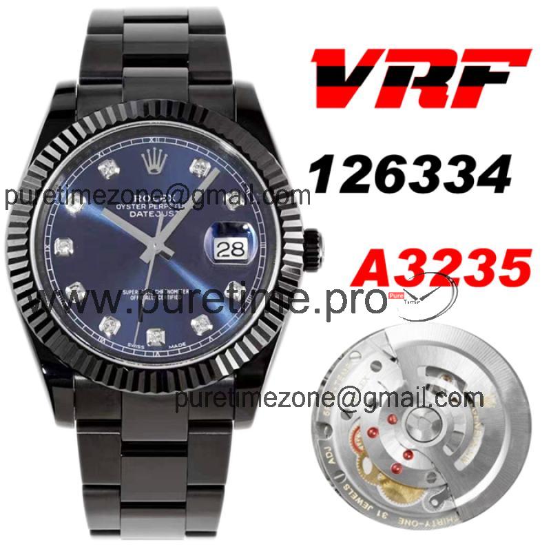 VRF DateJust 41 126334 VR3235 Automatic Mens Watch PVD Steel All Black  Blue Diamonds Oyster Best Edition