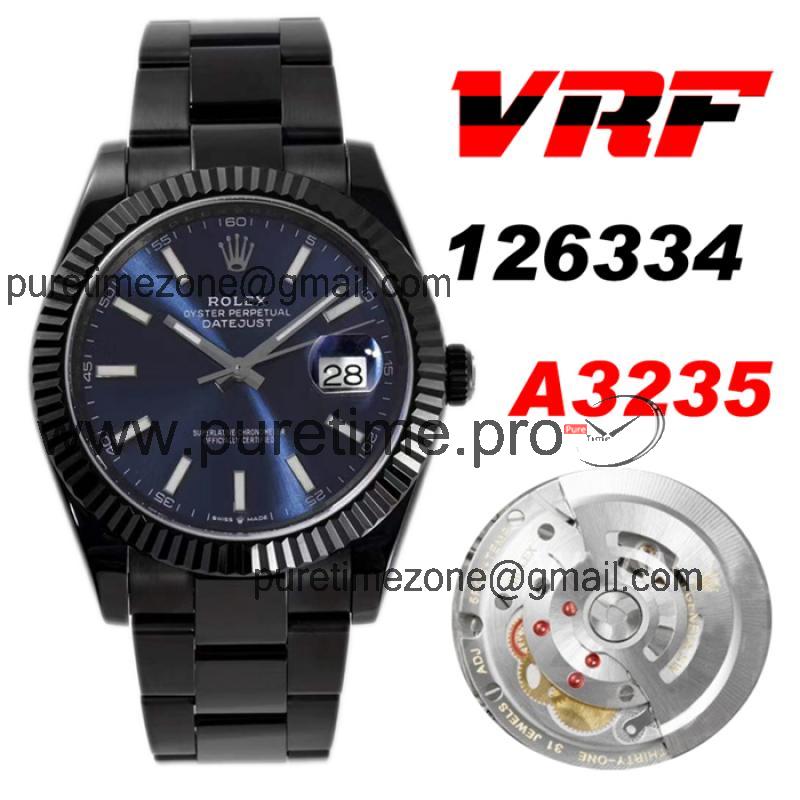 VRF DateJust 41 126334 VR3235 Automatic Mens Watch PVD Steel All Black  Blue Stick Oyster Best Edition