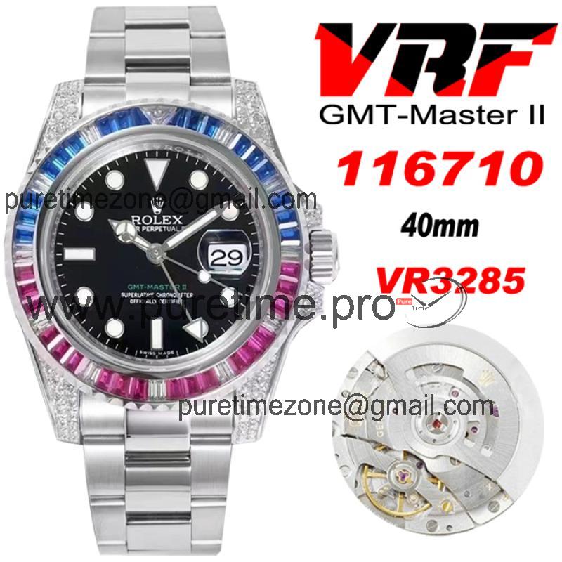 VRF V3 GMT-Master II 126710 VR3285 Automatic Mens Watch Pepsi Diamonds Black Dial 904L SS Bracelet Best Edition