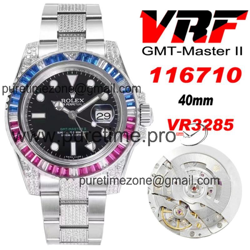 VRF V3 GMT-Master II 116710 VR3285 Automatic Mens Watch Pepsi Diamonds Black Dial 904L SS Diamond Bracelet Best Edition