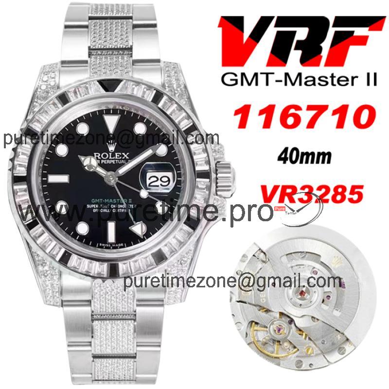 VRF V3 GMT-Master II 116710 VR3285 Automatic Mens Watch Black/White Diamonds 904L Diamond Bracelet Best Edition