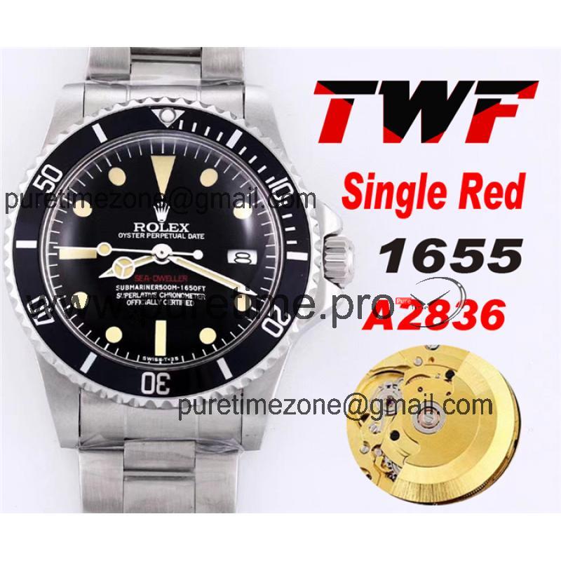 TWF Deeep Sea-Dweller 1655 A2836 Automatic Mens Watch Black Dial Steel Bracelet Vintage Timepieces Version