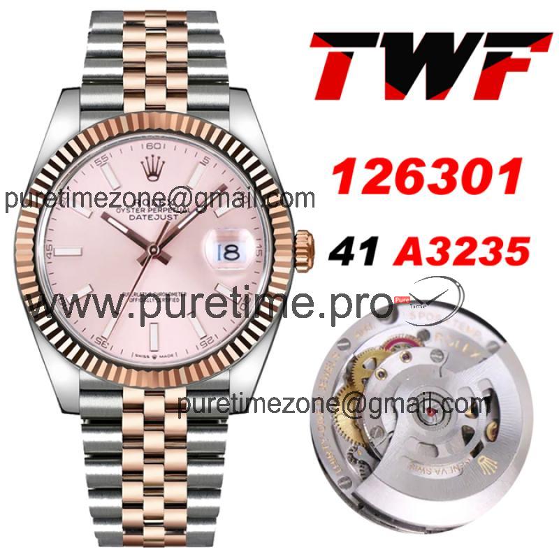 TWF Datejust 41 126334 A3235 Automatic Mens Watch Two Tonr RG Pink Dial 904L Steel Jubilee Bracelet Best Edition