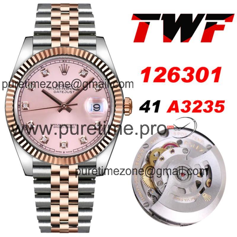 TWF Datejust 41 126334 A3235 Automatic Mens Watch Two Tonr RG Pink Dial 904L Steel Jubilee Bracelet Best Edition