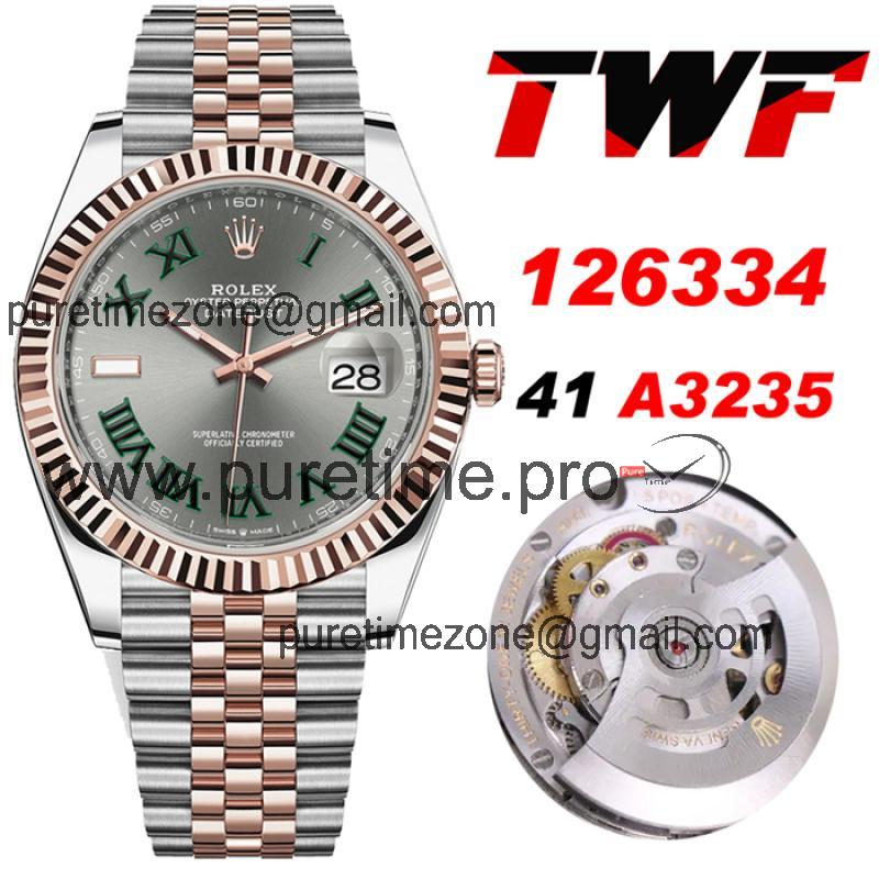 TWF Datejust 41 126334 A3235 Automatic Mens Watch Two Tonr RG Gray Dial 904L Steel Jubilee Bracelet Best Edition