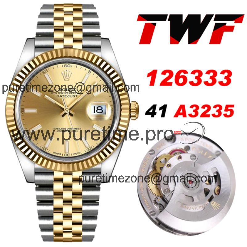 TWF Datejust 41 126334 A3235 Automatic Mens Watch Two Tonr YG Champagne Dial 904L Steel Jubilee Bracelet Best Edition