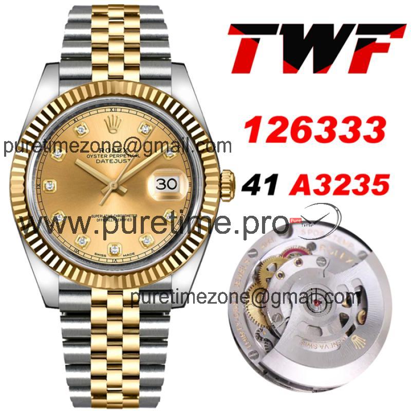 TWF Datejust 41 126334 A3235 Automatic Mens Watch Two Tonr YG Champagne Dial 904L Steel Jubilee Bracelet Best Edition