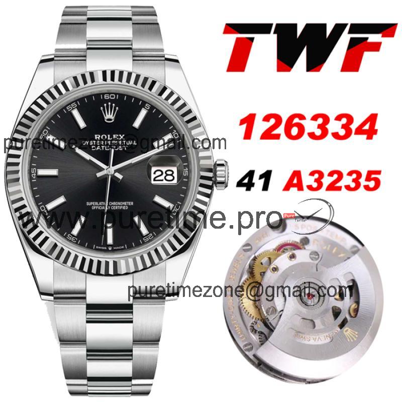 TWF Datejust 41 126334 A3235 Automatic Mens Watch Black Dial 904L Steel Oyster Bracelet Best Edition