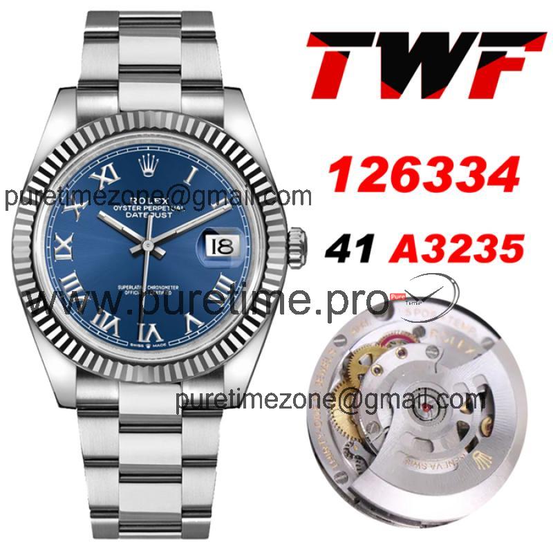 TWF Datejust 41 126334 A3235 Automatic Mens Watch Blue Dial 904L Steel Oyster Bracelet Best Edition