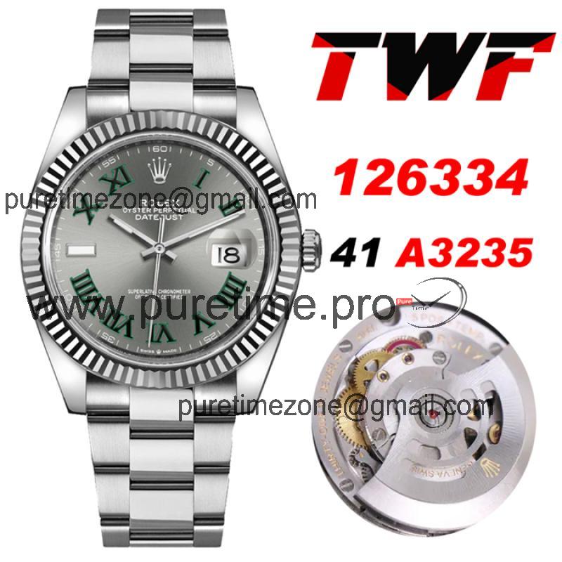 TWF Datejust 41 126334 A3235 Automatic Mens Watch Gray Dial 904L Steel Oyster Bracelet Best Edition