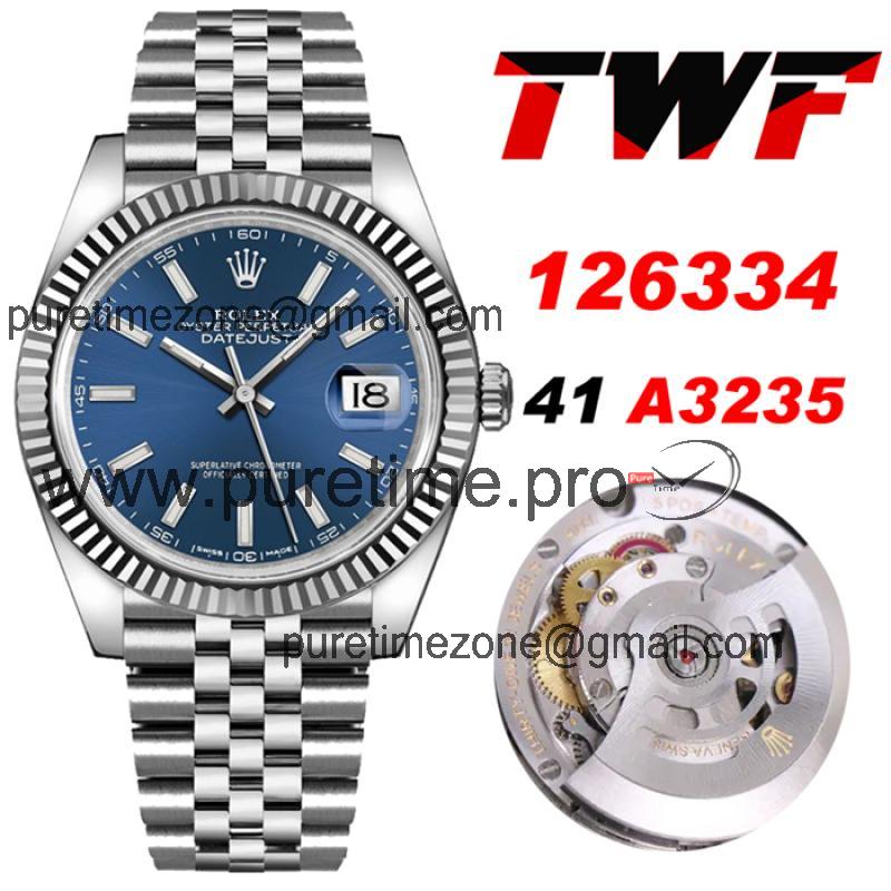 TWF Datejust 41 126334 A3235 Automatic Mens Watch Blue Dial 904L Steel Jubilee Bracelet Best Edition