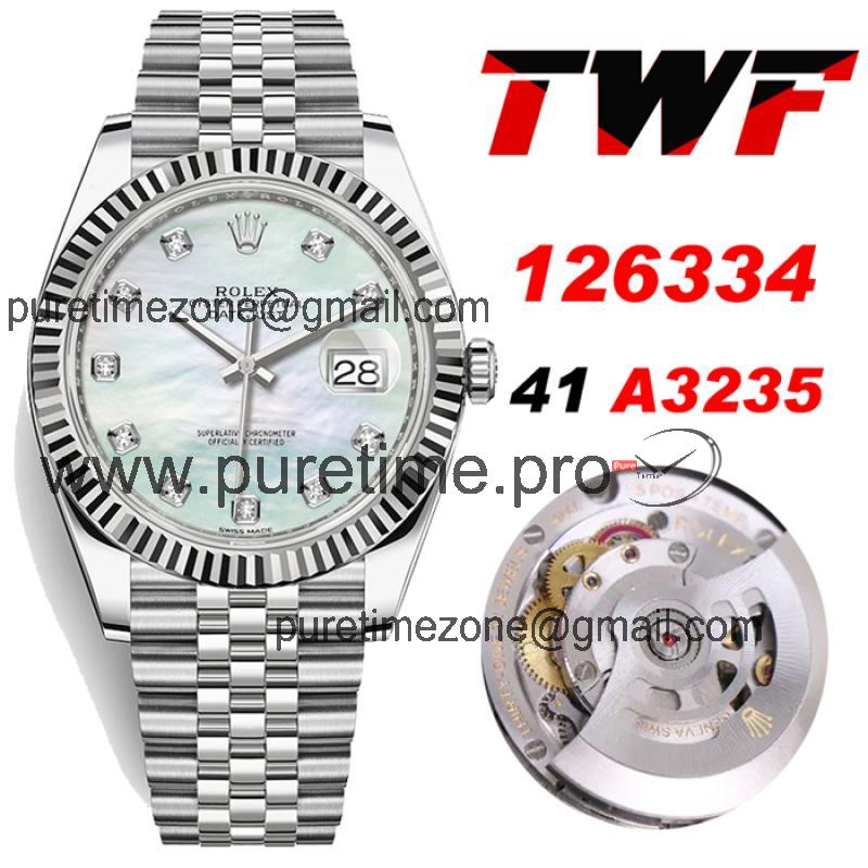 TWF Datejust 41 126334 A3235 Automatic Mens Watch MOP Dial 904L Steel Jubilee Bracelet Best Edition