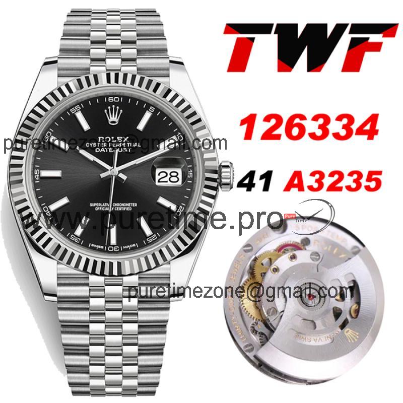 TWF Datejust 41 126334 A3235 Automatic Mens Watch Black Dial 904L Steel Jubilee Bracelet Best Edition