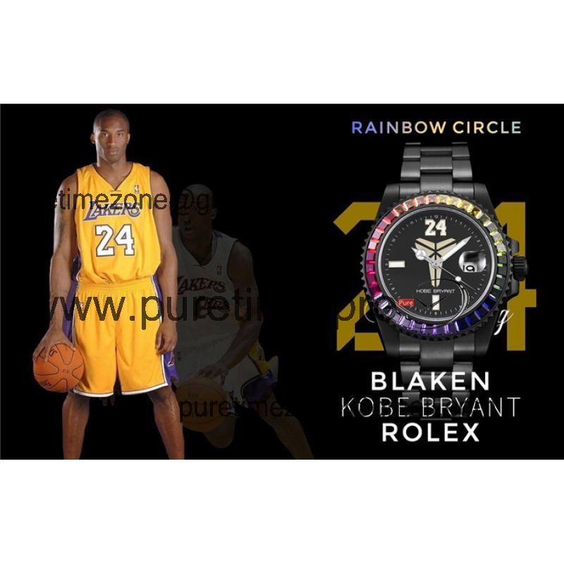 TWF Submariner Blaken Kobe Bryant A2836 Automatic Mens Watch Rainbow Diamond Bezel PVD All Black SS Bracelet