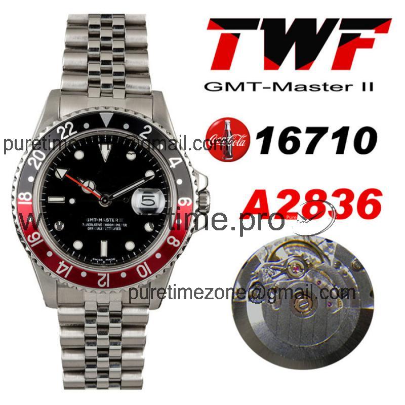 TWF GMT-Master 'FAT LADY COKE' 16760 A2836 Automatic Red Black Ceramics Bezel Mens Watch Jubilee Retro Edition