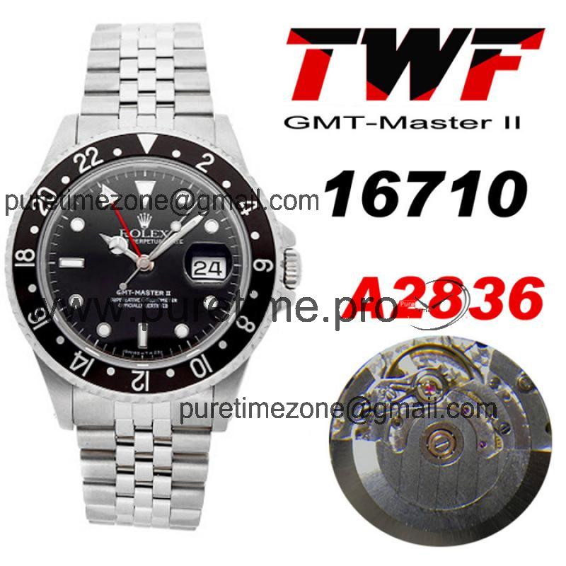 TWF GMT-Master 16710 A2836 Automatic Ceramics Bezel Mens Watch Black Dial Jubilee Retro Edition