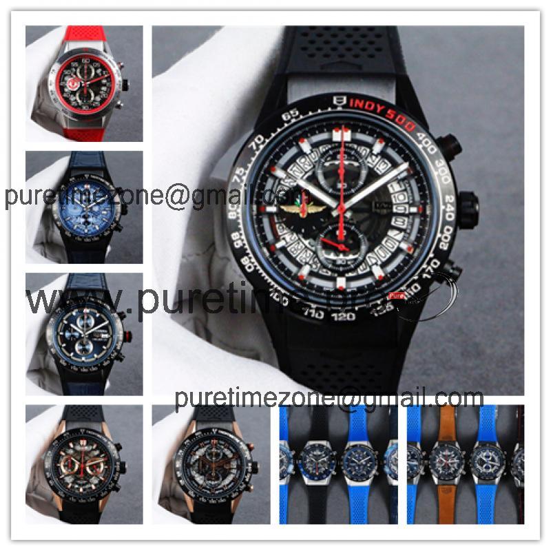 Replica Carrera Quartz chronograph Mens Watch skeleton Dial rubber strap